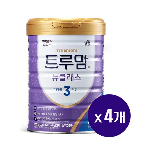 일동후디스 트루맘 뉴클래스 분유 3단계 12개월 이후, 800g, 4개