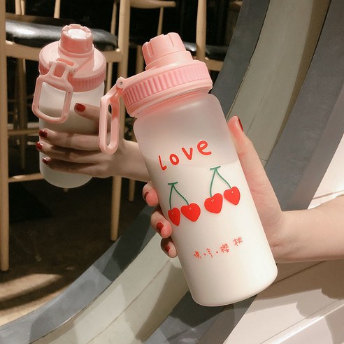[LM] 500ml 플라스틱 물병 투명/반투명 병 귀여운 물병 카톤 딸기 물병 전화 스탠드 휴대용, 13_500ml
