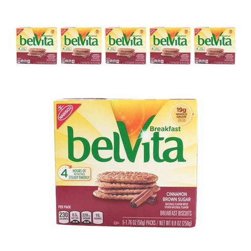 Belvita 브렉퍼스트 비스킷 시나몬 브라운 슈가 홀 그레인 5개입, 250g, 6개