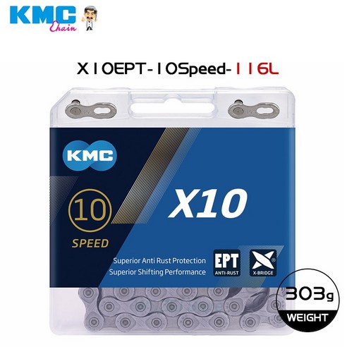 KMC 자전거 체인 X8 X9 X10 X11 EPT 116 링크 9 10 11 12 스피드 사이클링 트레인 체인 방청 MTB 도로 자전거 자전거 체인 (Totto 포함), 1 건, X10 EPT