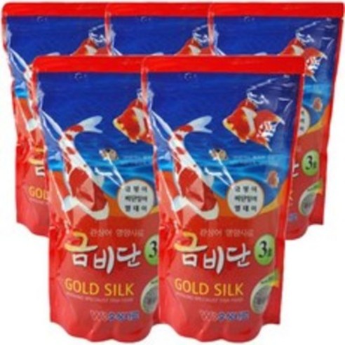 금비단 골드실크 금붕어 잉어 사료 큰 입자 3호, 500g, 5개