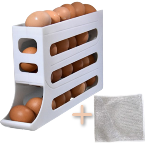커키 자동 슬라이드 계란 디스펜서 보관함+전용 수세미, 화이트