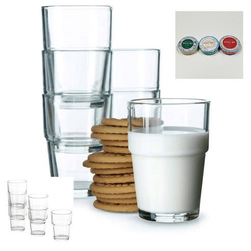[무료배송]이케아온라인몰 가정용 투명 유리 물컵 쥬스컵 6p+DASHY행주, 유리 170ml 6P+DASHY행주1개