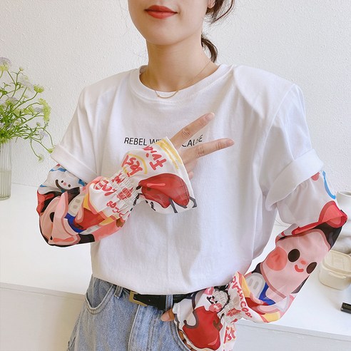 남성과 여성을위한 여름 얼음 소매 자외선 차단제 통기성 시원한 느슨한 소매, [백설공주] 뿔소매, 평균 코드