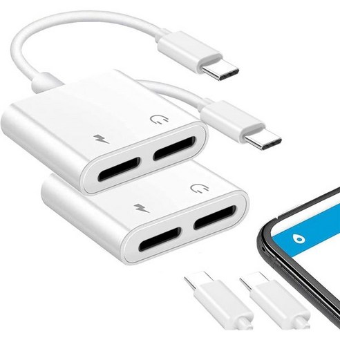 애플 MFi인증 아이폰15 헤드폰 어댑터 2팩 2in1 USB C to 동글 케이블 코드 프로 맥스 플러스 삼성 갤럭시 S22 S23 S24 울트라 노트 20, USB C Audio + USB C Charge