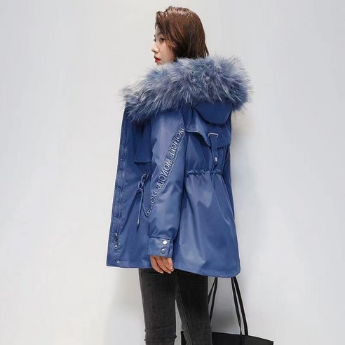 겨울 새로운 한국어 스타일 화이트 덕용 여우 모피 칼라 양면 닫기 피팅 두꺼운 중간 길이 우아한 패션 자켓