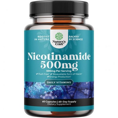 Natures Craft 맨투맨 비타민 B3 니아신아마이드 500mg 캡슐 - 미토콘드리아 에너지 및 강력한 피부 보충제 일명 니아신 플러시 프리 니코틴아마이드 240 카운트