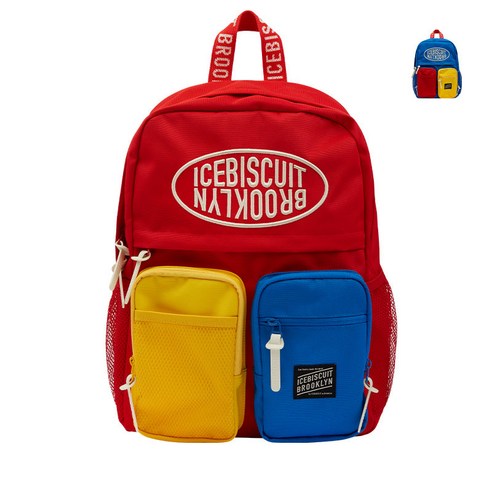 아이스비스킷가방 추천 상품아이스비스킷 시그니처 심볼로고 더블포켓 백팩 책가방 제품 사진