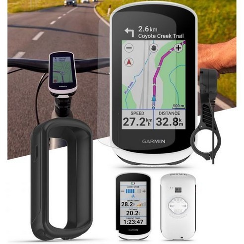 Garmin Edge 탐색 2 파워 마운트 자전거 컴퓨터 - 터치스크린 사용하기 쉬운 사이클링 GPS 지도 및 교통 업데이트 PlayBetter 실리콘 케이스 블랙 강화유리 스, Black Silicone Case & Screens, Power Mount Bundle