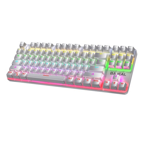 YSSHOP 게이머를위한 게이밍 미니 콤팩트 87 키 유선 기계식 키보드 LED USB, 35.3x12.6x3.5cm, ABS 플라스틱, 하얀