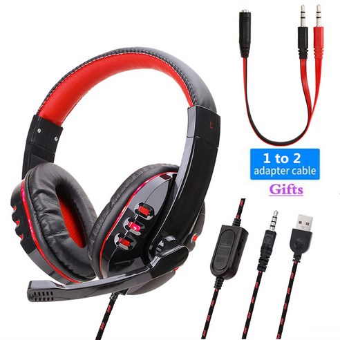 LED 라이트 게이밍 오버 이어 헤드셋 게이머 casque 딥 베이스 게임 헤드폰 컴퓨터 PC PS4 XBox 이어폰 게이머 폰, Red LED PS4