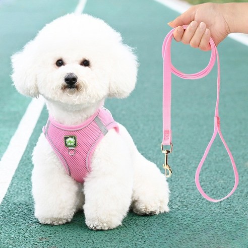 디아쿠아 강아지 고양이 겸용 바디 플러스 하네스+리드줄, 핑크