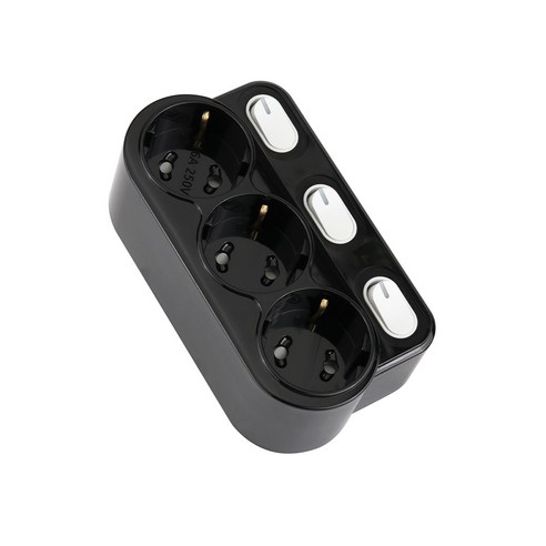 아이정 현대 회전형 3구 스위치 멀티탭 콘센트 블랙, 1개, 13.4cm