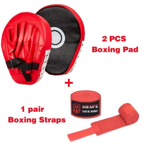 WOSWEIR 킥 복싱 장갑 패드 펀치 타겟 가방 MMA PU 가라테 무에타이 프리 파이트 샌더 트레이닝 어린이 장비 12 개, 3.Pads with Red Wraps