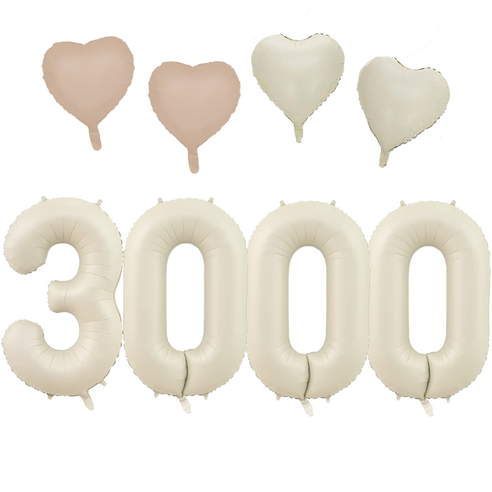 파파 파티 크림 하트 대형 숫자 기념일 생일 풍선 세트, 1세트, 크림 3000 + 하트4p