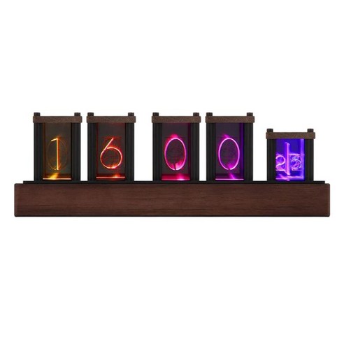Nixie 튜브 시계 6 비트 시간 디스플레이 크리 에이 티브 전자 led 가변 색상 디지털 알람 시계 침실 책상에 대 한, 나무 아크릴 금속, 호두