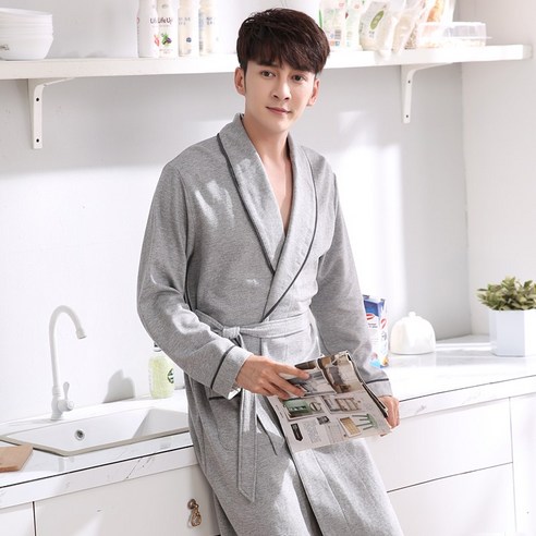 DFMEI-Y 브랜드 잠옷 여성 봄과 가을 커플 목욕 가운 순수 코튼 잠옷 남성 여름 긴 소매 확장 목욕 가운 대형 사이즈 긴팔 가운, {"패션의류/잡화 사이즈":"XXL 코드"}, DFMEI 남성 96282