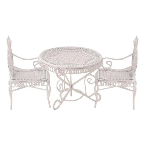 철 미니어처 테이블 세트 인형 집 액세서리 인형 집 침실 정원 거실 파티오 장식을위한 미니어처 테이블 의자, 하얀색