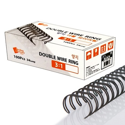양지 더블와이어링 3:1 16mm 1BOX(52개) 제본 제본스프링 바인딩 스프링, 백색