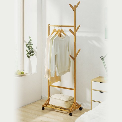 공간을 예술로 승화시키는 북유럽 감성 대나무 우드 옷걸이 행거