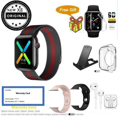 스마트 시계 X8 블루투스 휴대 전화 스포츠 IP67 통화 심박수 피트니스 추적기, Black-red milanmagen