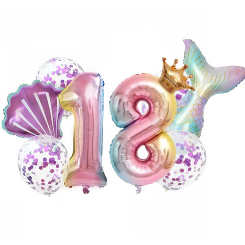 파파 파티 생일파티 숫자 풍선 세트, 1세트, 머메이드 18