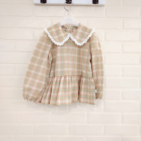 [페리미츠 ] * 봄 가을 레이스 체크카라 블라우스 P2212B362