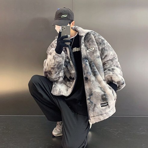 mxt양모 코트 남성 겨울 패션 염색 양털 안감 두꺼운 따뜻한 코튼 패딩 옷 느슨한 캐주얼 튀김 거리 면화 패딩 옷