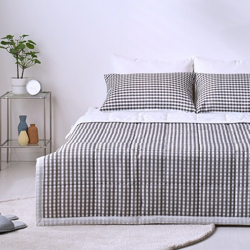 더블유에스 시원한 시어서커 쿨 체크 여름 침구 이불 세트