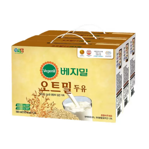베지밀 오트밀 두유 190ml 24개입 3박스(총 72개) 두유, 144개