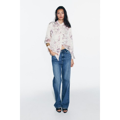 [국내발송] ZARA 여성 프린트 새틴 셔츠 215911