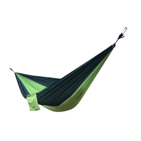 등반 밧줄 & Carabiner 8.86 x 4.6 Ft를 가진 두 배 사람 휴대용 낙하산 나일론 여행 야영 해먹, 진한 녹색과 잔디 녹색, 270x140cm, 나일론 taffeta
