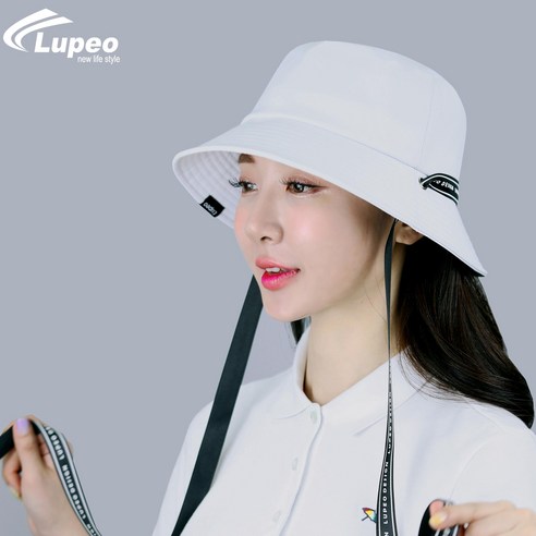 루페오 여성용 골프 라벨 스트링 스트랩 버킷햇 턱끈 벙거지 모자, 화이트
