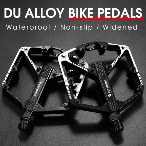WEST BIKING-3 베어링 자전거 페달 초경량 미끄럼 방지 CNC 로드 MTB 바이크 페달 사이클링 밀폐형 베어링 자전거 페달 자전거 페달, DU Alloy Black, 하나