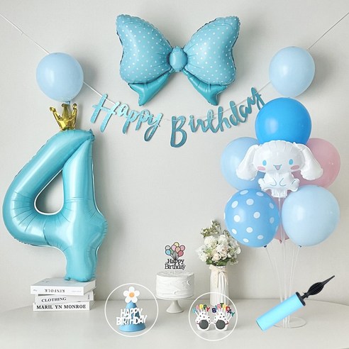 연지마켓 시나모롤 산리오 생일풍선 파티세트, 블루실속숫자(4)