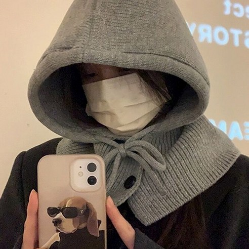 글램디아 따뜻한 니트 바라클라바 따스넥워머 겨울방한모자, 그레이, 1개