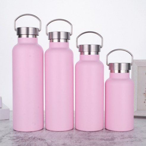 ZZJJC 304 스테인리스 스틸 아웃도어 스포츠 주전자 500ml, 350ml, 랩 인젝션 핑크 스틸 커버