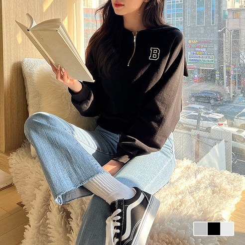 쉐얼유 여성 브라엘 자수 쎄일러 카라 맨투맨