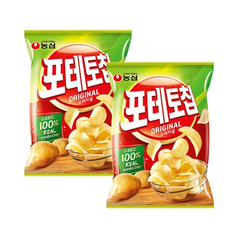 라이브잇 농심 포테토칩 오리지널 감자칩, 125g, 2개 과자/초콜릿/시리얼