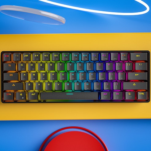 크랙K28 블루투스 키보드 RGB 게임61 키보드, Bluetooth + 유선 듀얼 모드(블랙 레드 샤프