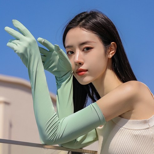 ZZJJC 아웃도어 라이딩 팔 토시 글러브 통기 벙어리 미끄럼 방지 운전아이스 슬리브녀, 연두색