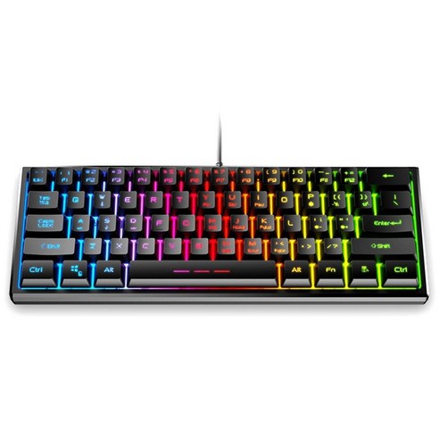 FOREV 유선 키보드 61버튼 소형 휴대용 게임 e스포츠 RGB 발광 노트북 오피스 게임, 블랙