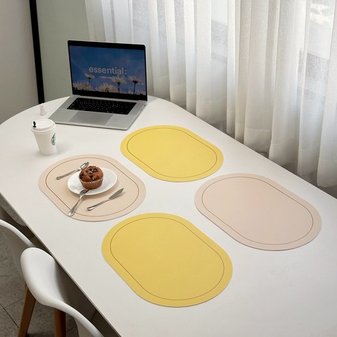 브리뷰 라일리 무독성 양면 식탁매트 4매 세트, 레몬 + 연살구, 45 X 30 cm, 1세트