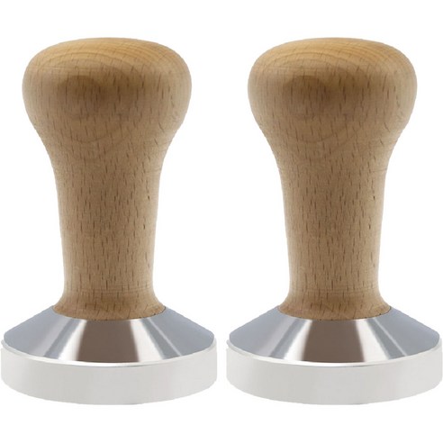 MOJAE 우든 핸들 커피 파우더 컴팩터 플랫 바텀 템퍼 58mm, 2개, Wood