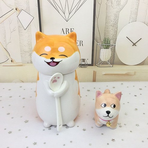 귀엽고 창의적인 강아지 모양 물컵 허스키 모양 도자기컵 머그컵 400ml 커피스푼 증정 생일선물 커플 물컵, 400ml+장식품