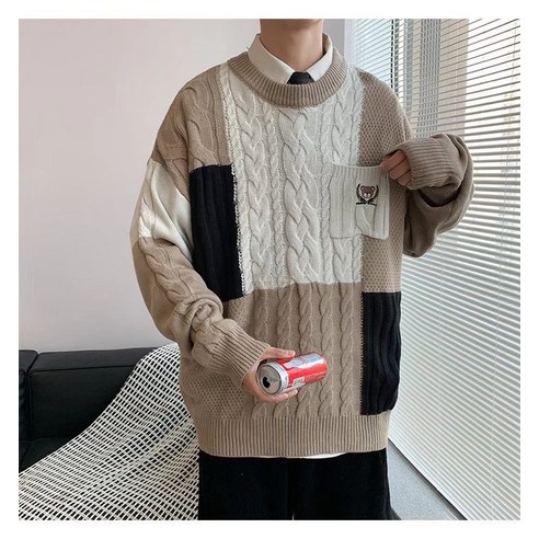 smy라운드 넥 스웨터 남성 겨울 패션 브랜드 두꺼운 스티칭 트렌디 스웨터 가을과 겨울 게으른 일본식 느슨한 코트