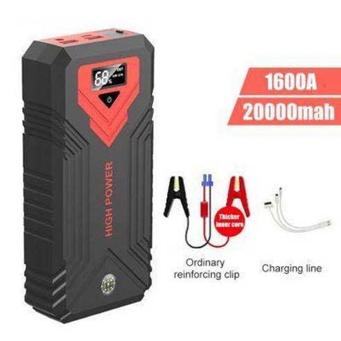 차량용 점프스타터 20000mah 1600a 자동차 배터리 전원 은행 휴대용 usb, 20000mah 세트