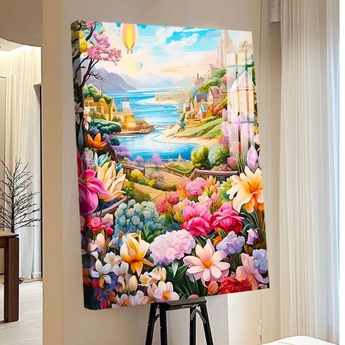 votgl 보석십자수 캔버스형 DIY 액자형 풍경 인물 꽃식물50x40cm, 030풍경, 1개
