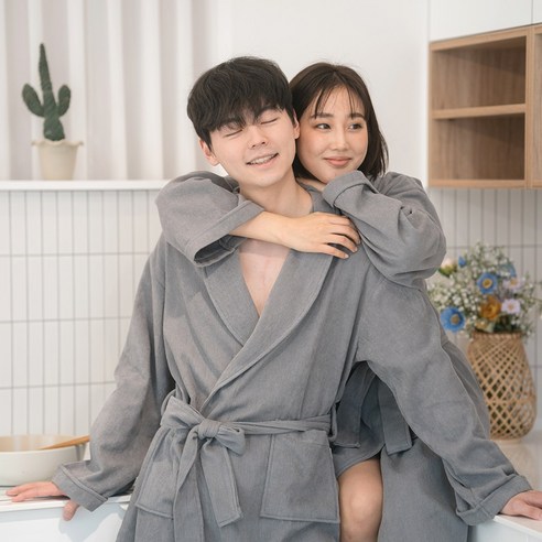 프리미엄 브이로그 샤워가운 40수 4col M L 남자 여성 커플 목욕가운, 그레이[M]