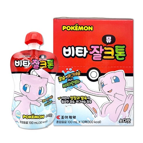 조아제약 비타 잘크톤 포켓몬 / 약국용 유아 음료 100ml / 피카츄 이브이 꼬부기 뮤 4종 중 택1, 뮤 소다맛, 10팩